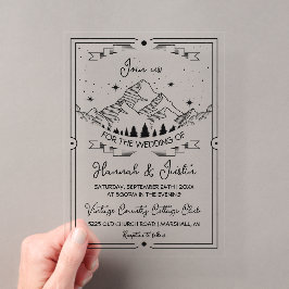 Handgezeichnete Rustic Mountain Star Hochzeit Acryleinladungen