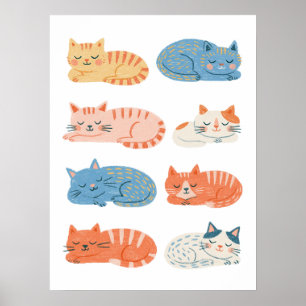 Handgezeichnete schlafende Katzen Clip Art Seite Poster