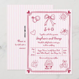 Handgezeichnete Schneebeldoodle Rosa QR-Code Hochz Einladung