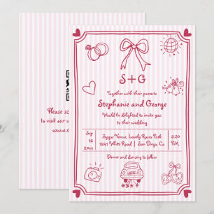 Handgezeichnete Schneebeldoodle Rosa QR-Code Hochz Einladung