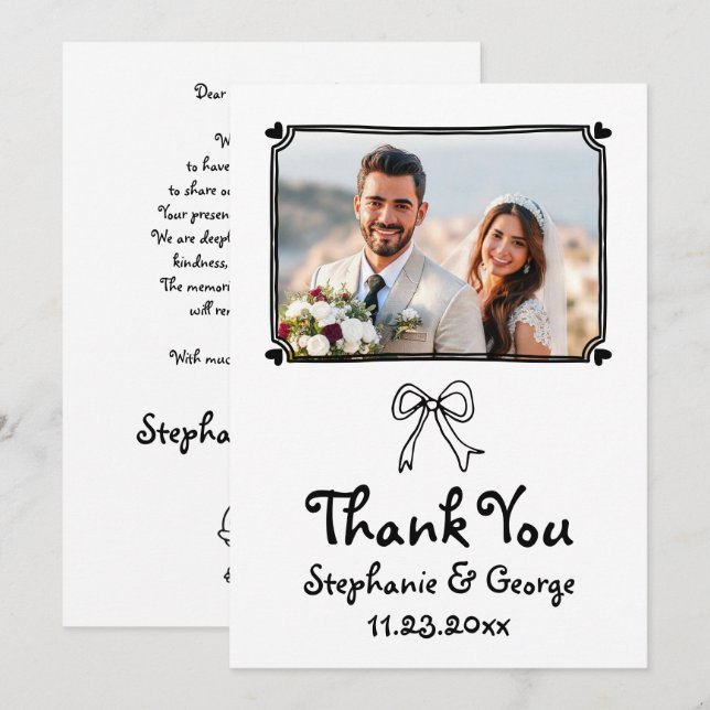 Handgezeichnete Schneebesen-Foto-Hochzeit Dankeskarte (Vorne/Hinten)