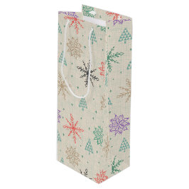 Handgezeichnete Schneeflocken Weihnachtsbäume Mult Geschenktüte Für Weinflaschen