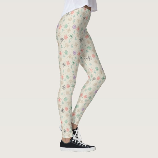 Handgezeichnete Schneeflocken Weihnachtsbäume Mult Leggings (Rechts)