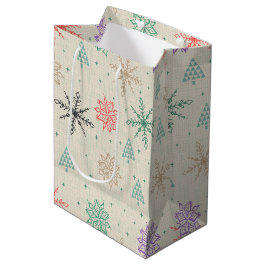 Handgezeichnete Schneeflocken Weihnachtsbäume Mult Mittlere Geschenktüte