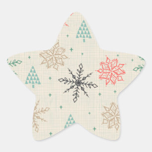 Handgezeichnete Schneeflocken Weihnachtsbäume Mult Stern-Aufkleber
