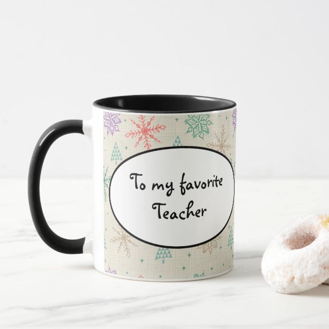 Handgezeichnete Schneeflocken Weihnachtsbäume Mult Tasse (Mit Donut)