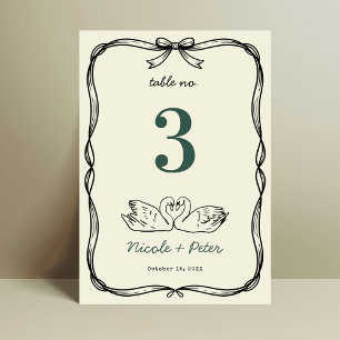 Handgezeichnete Schwan Handschrift Hochzeit Tischn Tischnummer