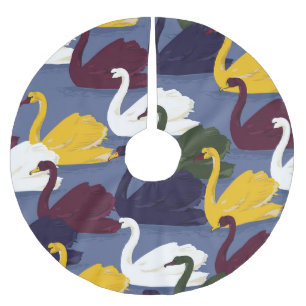 Handgezeichnete Schwäne, blaues Seemuster. Polyester Weihnachtsbaumdecke