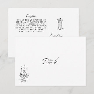 Handgezeichnete Schwarz-Weiß-Hochzeits-Detailkarte RSVP Karte