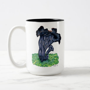 Handgezeichnete schwarze Trompete Mushroom Zweifarbige Tasse
