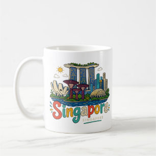 Handgezeichnete Singapur-Reise-Kunst-Sehenswürdigk Kaffeetasse