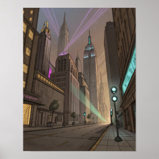 Handgezeichnete Skizze einer futuristischen Stadtl Poster