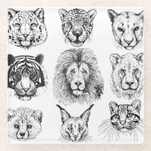 Handgezeichnete Skizze Tierportraits Glasuntersetzer