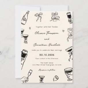 Handgezeichnete skurrile Hochzeit Einladung