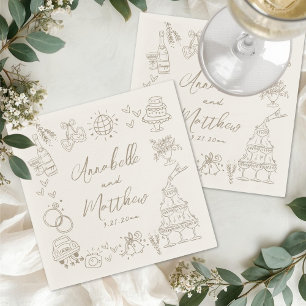 Handgezeichnete skurrile Hochzeit Serviette