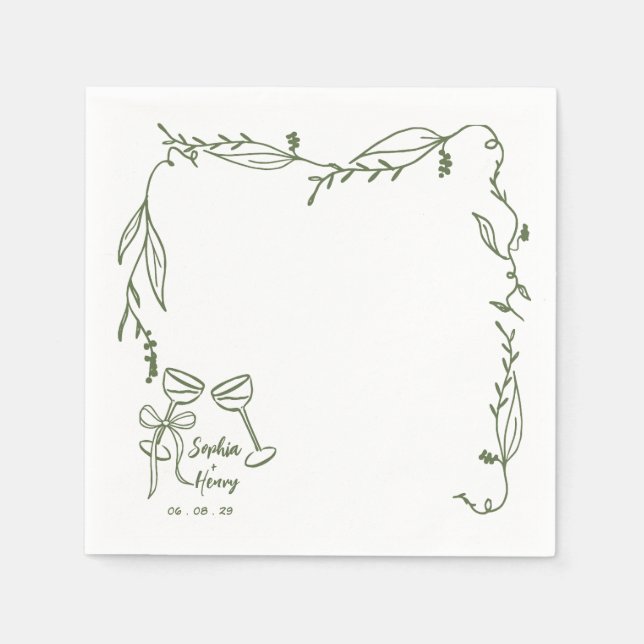 handgezeichnete, skurrile italienische Hochzeit Serviette (Vorderseite)