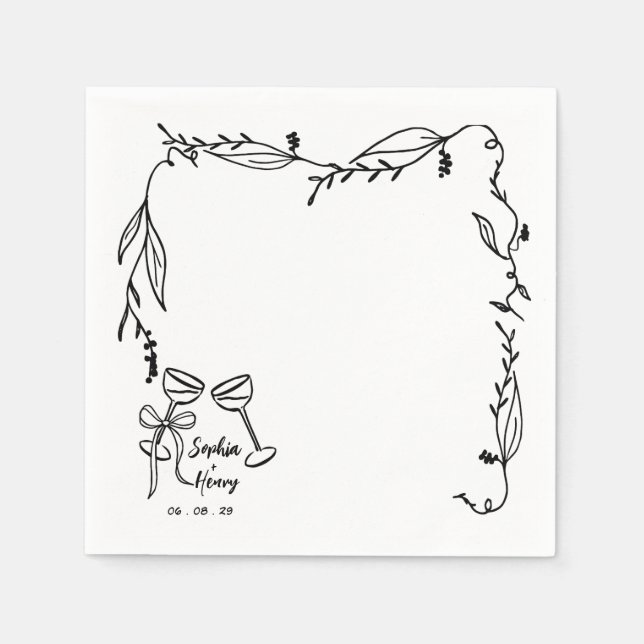 handgezeichnete, skurrile italienische Hochzeit Serviette (Vorderseite)