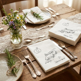 Handgezeichnete skurrile Vintage-Auto-Hochzeitsser Serviette