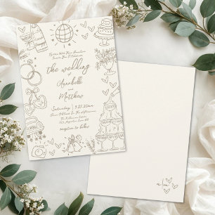 Handgezeichnete skurrile Vintage-Hochzeit Einladung