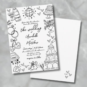 Handgezeichnete Skurrile Whimsical-Hochzeit Einladung