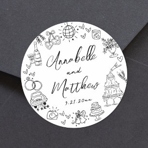 Handgezeichnete Skurrile Whimsical-Hochzeit Runder Aufkleber