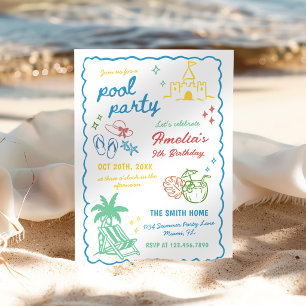 Handgezeichnete Sommer-Spaß-Poolparty Einladung
