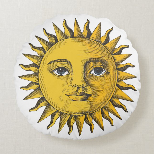 Handgezeichnete Sonne mit Gesichtsdesign Rundes Kissen (Vorderseite)