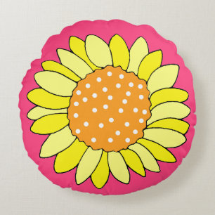 Handgezeichnete Sonnenblume Rosa Hintergrund Rundes Kissen