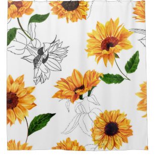Handgezeichnete Sonnenblumen: lebendiges gelbes Mu Duschvorhang