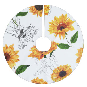 Handgezeichnete Sonnenblumen: lebendiges gelbes Mu Polyester Weihnachtsbaumdecke