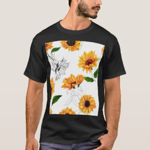 Handgezeichnete Sonnenblumen: lebendiges gelbes Mu T-Shirt