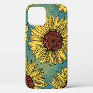 Handgezeichnete Sonnenblumen Mint Blau Case-Mate iPhone Hülle