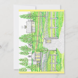 Handgezeichnete Sonnenhügel Farm Flat Card Karte