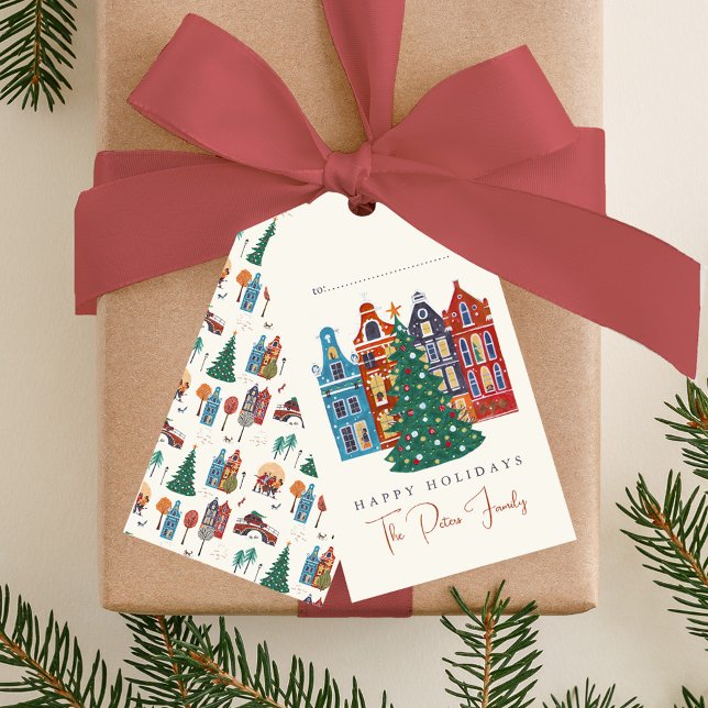 Handgezeichnete Stadt Amsterdam Weihnachten Geschenkanhänger (Hand drawn City Amsterdam Christmas Gift Tags)