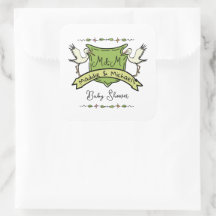 Handgezeichnete Stork Wappen Babydusche