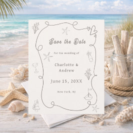 Handgezeichnete Strand-Elfenbein-Taupe-Hochzeit 'S