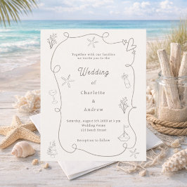 Handgezeichnete Strand-Sand-Elfenbein-Hochzeitsein