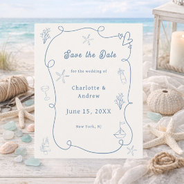 Handgezeichnete Strandblaue Elfenbein-Hochzeit 'Sa Flyer