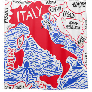 handgezeichnete stylisierte Karte Italiens. Reiser Duschvorhang
