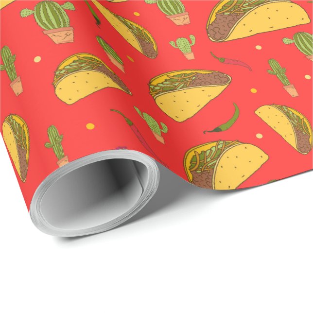 Handgezeichnete Tacos und Chiles mexikanische Food Geschenkpapier (Rolleneckpunkt)