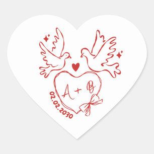 handgezeichnete Tauben-Herz-Hochzeit Herz-Aufkleber