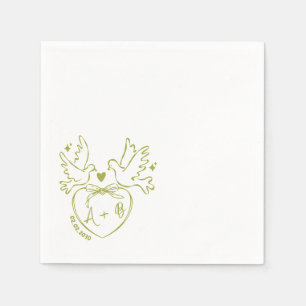 handgezeichnete Tauben-Herz-Hochzeitsservietten Serviette