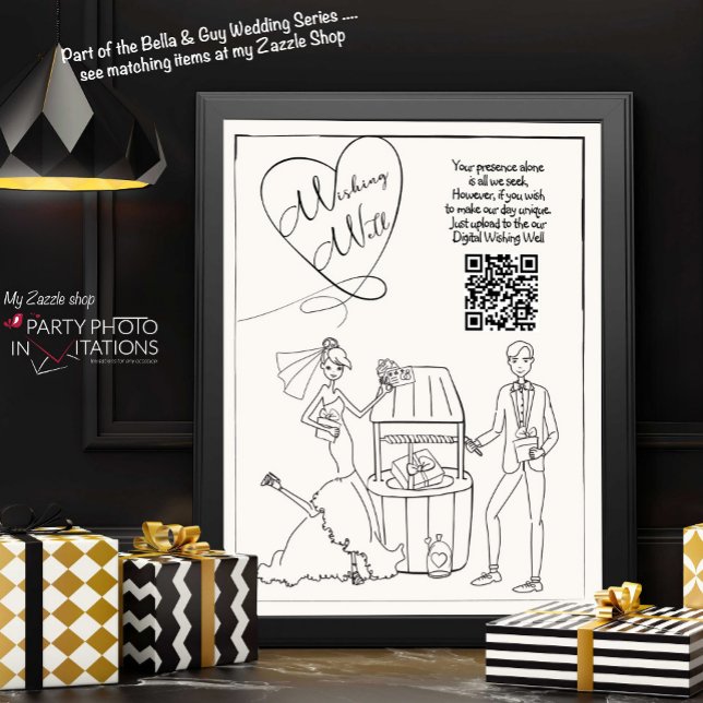Handgezeichnete teilen Sie die Liebe, die gut sign Poster (Bella & Guy Wishing Well Wedding Sign)