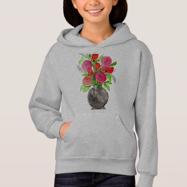 Handgezeichnete Tinte Doodle Rosa und Rote Wasserf Hoodie (Vorderseite)