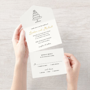Handgezeichnete Torten-Doodle Moderne Hochzeit All-in-One-Einladung