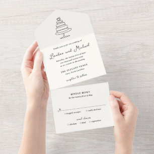 Handgezeichnete Torten-Doodle Moderne Hochzeit All In One Einladung