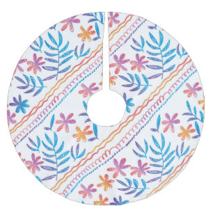 Handgezeichnete tropische Blumen, Blätter Muster. Polyester Weihnachtsbaumdecke