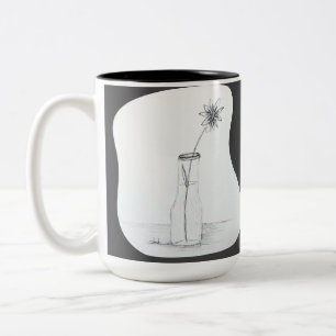 Handgezeichnete Vase Flasche mit einer einzelnen B Zweifarbige Tasse