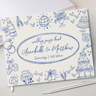 Handgezeichnete Vintage Blaue Whimsical Hochzeit Gästebuch