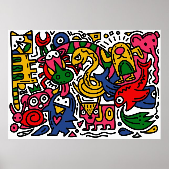 Handgezeichnete Vintage Doodle-Illustration, Carto Poster (Vorne)